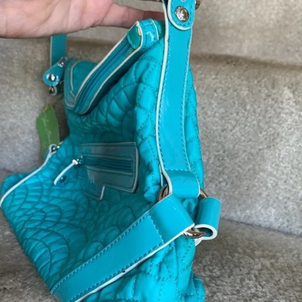 Vera Bradley NWT Turquoise Quilted Patent Leather Detail Hobo Shoulder Bag